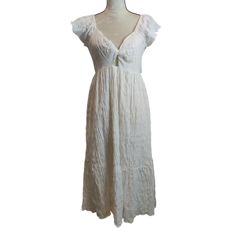 Universal Thread Sz XL White Smocked Maxi Dress Keyhole Milkmaid Prairie